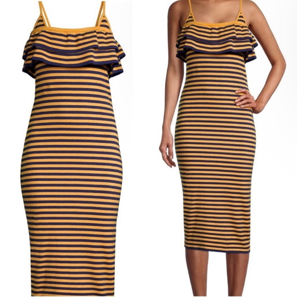 Victor Glemaud Striped Ruffle Midi Dress